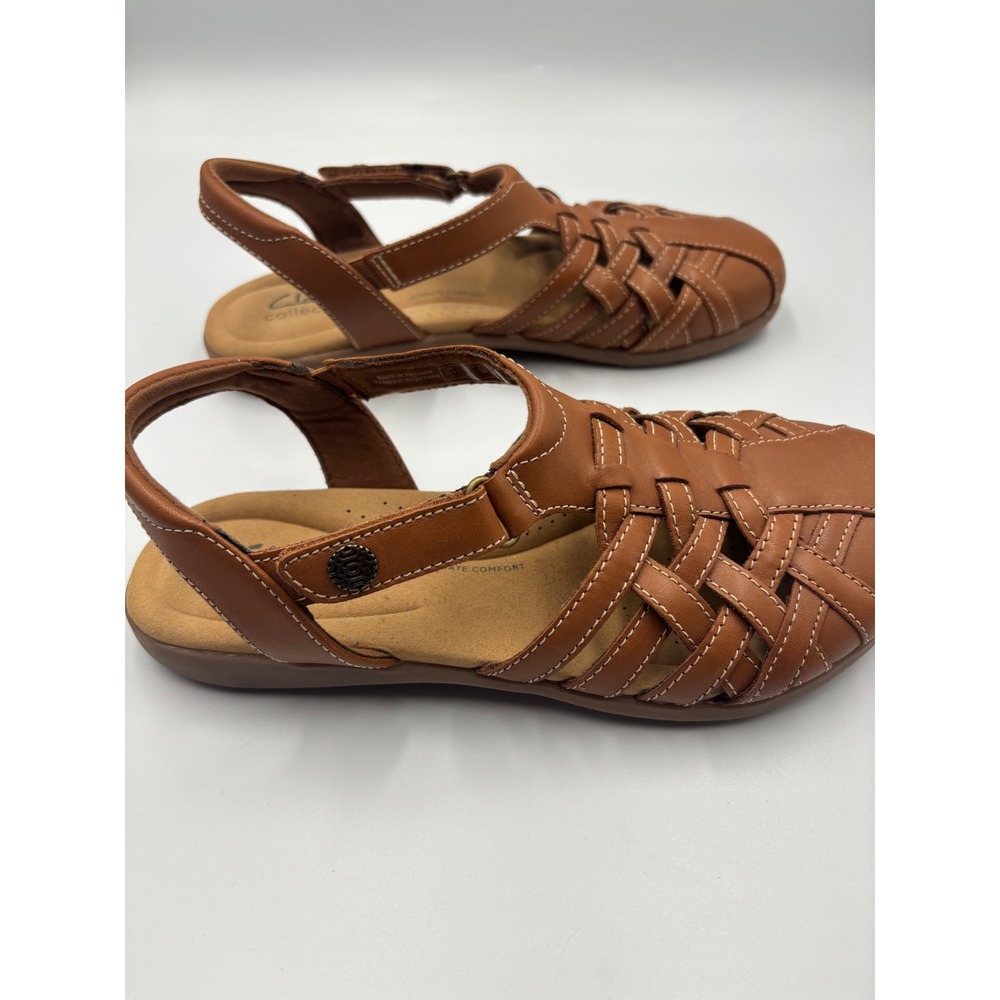 Clarks Collection Arla Glison Tan Leather Fisherman Sandals Womens 8 M Strappy - Picture 4 of 11